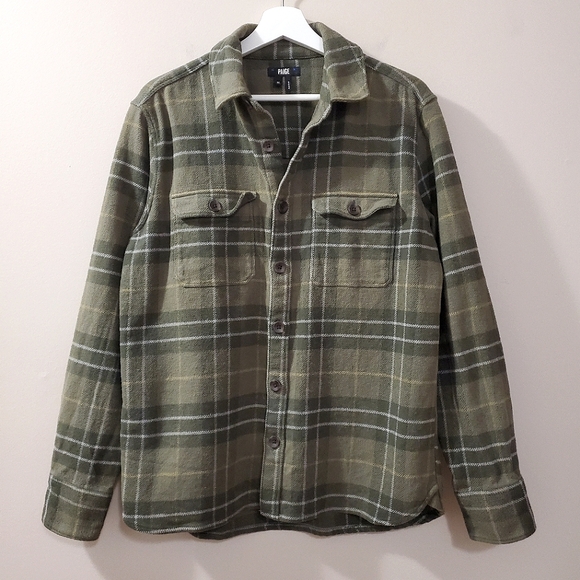 Paige - Wilbur Cotton Checked Twin Pocket Overshirt in Dusty Pine - Size M - Picture 6 of 10